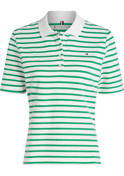 Kadın Th 1985 Pique Çizgili Polo T-Shirt - Yeşil