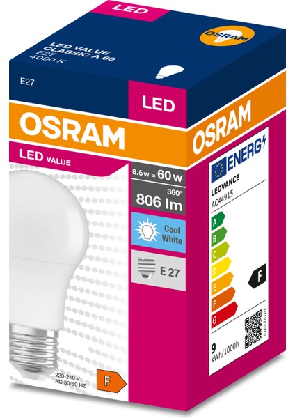 Beyaz LED 8.5W 6500K 806LM E27 Duy Ampul modelleri