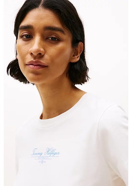 Kadın Th Script Logo T-Shirt - Ekru
