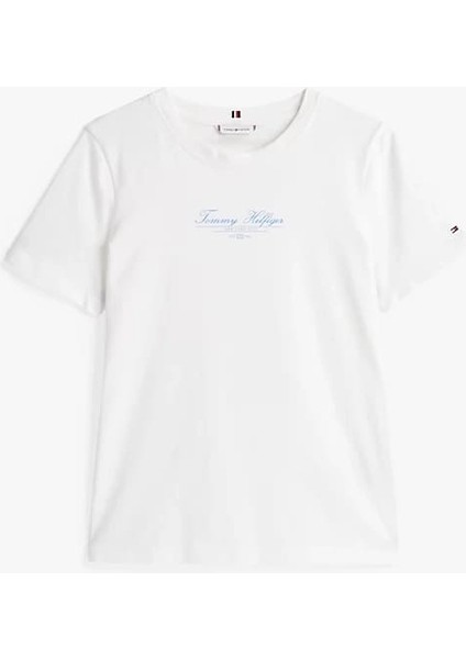 Kadın Th Script Logo T-Shirt - Ekru