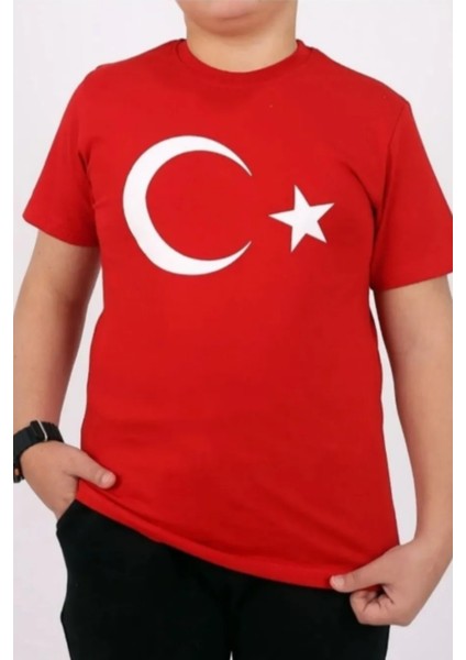 Kırmızı Beyaz Türk Bayrak Baskılı Unisex Çocuk Tişört modelleri