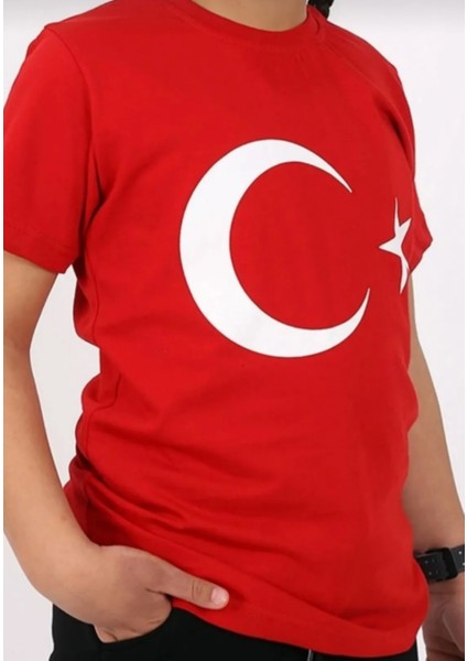 Kırmızı Beyaz Türk Bayrak Baskılı Unisex Çocuk Tişört fırsatları