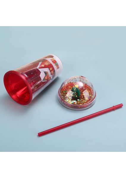 Noel Çift Katmanlı Plastik Bardak Yaratıcı Karikatür Pipetli (Yurt Dışından)