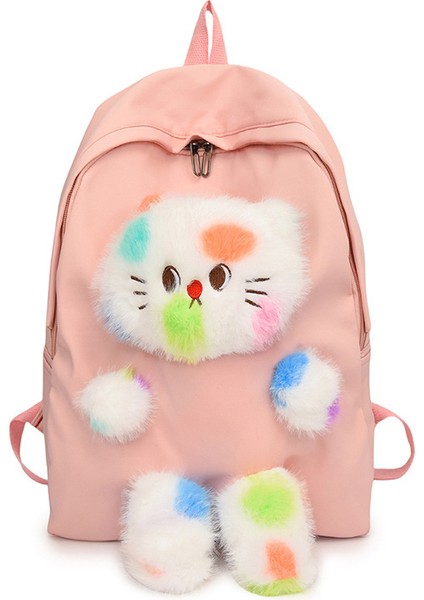 Renkli Kedi Ilkokul Öğrencisi Kız Karikatür Peluş Bebek Okul Çantası Hafif Sırt Çantası (Yurt Dışından)