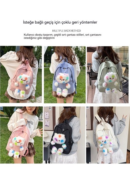 Renkli Kedi Ilkokul Öğrencisi Kız Karikatür Peluş Bebek Okul Çantası Hafif Sırt Çantası (Yurt Dışından) indirimleri