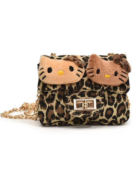 Leopar Baskı Çocuk Karikatür Kedi Zincir Çanta Taşınabilir Crossbody Çanta Oyuncak Bebek Çanta (Yurt Dışından)