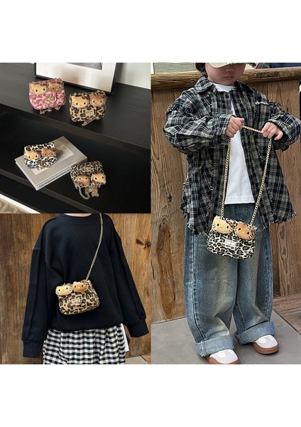 Leopar Baskı Çocuk Karikatür Kedi Zincir Çanta Taşınabilir Crossbody Çanta Oyuncak Bebek Çanta (Yurt Dışından) fırsatları