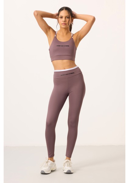 Gül Kurusu Polyester Esnek Standart Fit Performans Kadın Tayt Takım - 95333