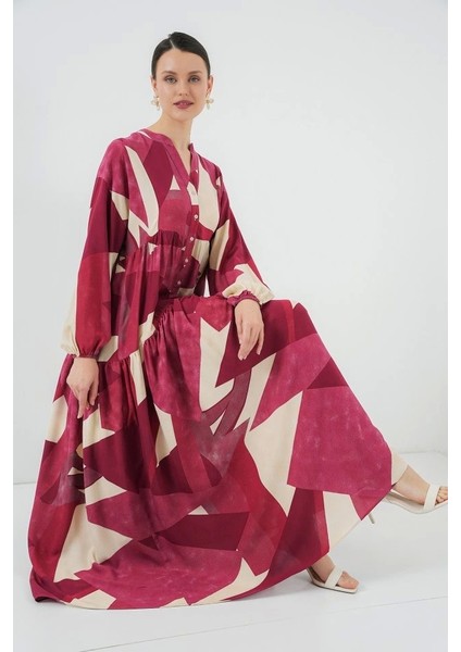 2423 Otantik Desenli Tesettür Elbise - B. Bordo fiyatları