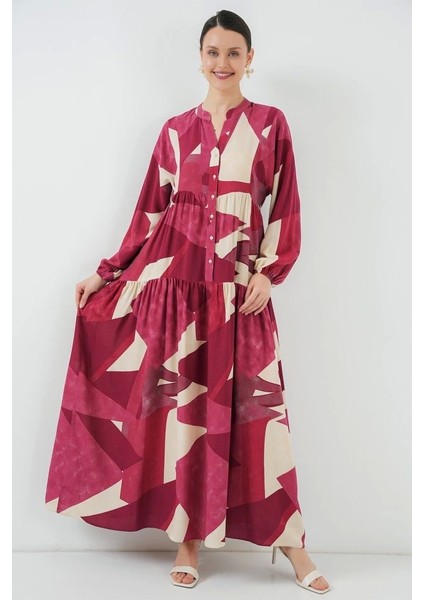 2423 Otantik Desenli Tesettür Elbise - B. Bordo modelleri