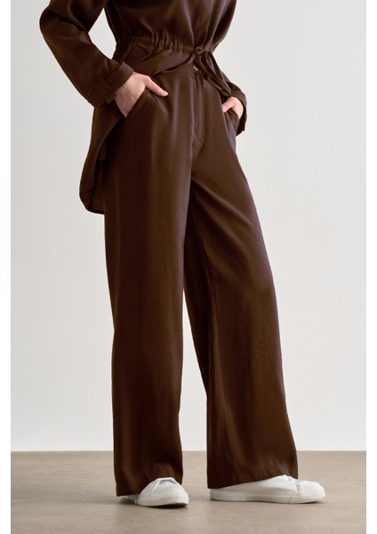 Acı Kahve Mizalle Koyu Kahverengi Rahat Kesim Geniş Paçalı Modal Pantolon fiyatları