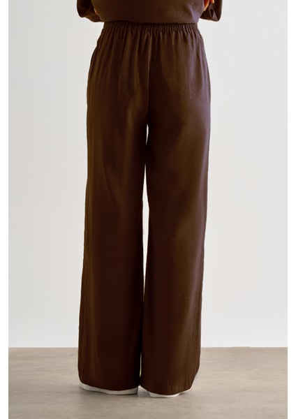 Acı Kahve Mizalle Koyu Kahverengi Rahat Kesim Geniş Paçalı Modal Pantolon modelleri