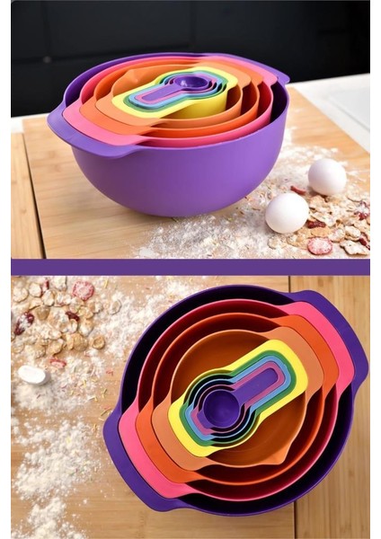 Easy Mix Karıştırma Kabı Seti 9 Parça- Ölçü Kaşığı ve Süzgeçli Hazırlık Set Mor