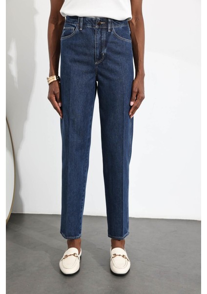 Lacivert Yüksek Bel Straight Fit Jean