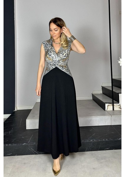 G1377 Payet Detaylı Kolsuz Abiye Elbise Leopar indirimleri