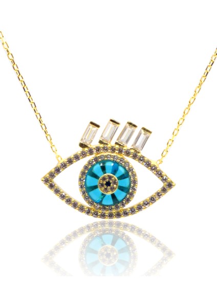 Zirkon Taşlı Nazarlık Model Gold Kaplama Gümüş Kadın Kolye 201023925