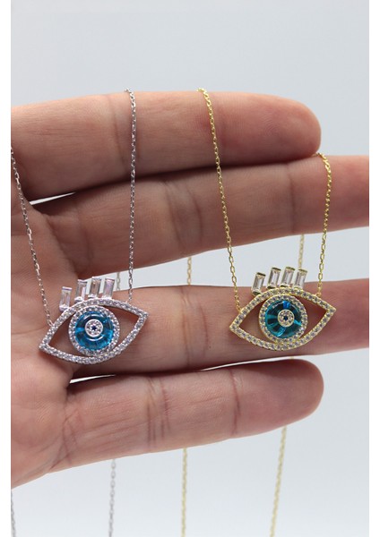 Zirkon Taşlı Nazarlık Model Gold Kaplama Gümüş Kadın Kolye 201023925 fiyatları