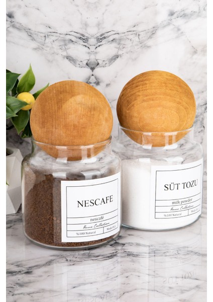 Luxury 2li Top Kapaklı 500ML Nescafe & Süttozu Etiketli Kavanoz Cam Saklama Kabı (Suya Dayanıklı Etiket) 1 Adet