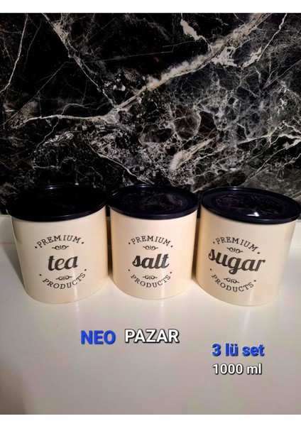 Luxury 3'lü Büyük Çay/kahve/şeker Beyaz Kavanoz Seti 1000 ml 1 Adet