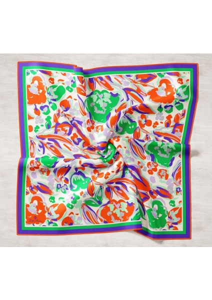 Turuncu-Mor Desenli Tivil Ipek Eşarp IST11405-49