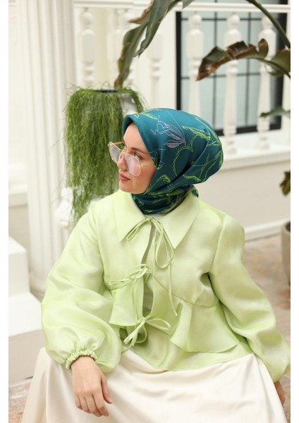 Yeşil Pembe Desenli Tivil Ipek Eşarp IST11433-29 indirimleri