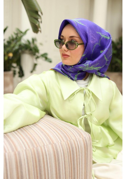 Mor Turuncu Desenli Tivil Ipek Eşarp 11433-25 fırsatları