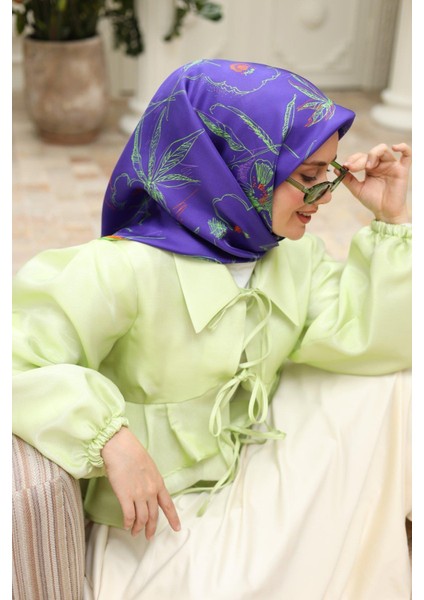 Mor Turuncu Desenli Tivil Ipek Eşarp 11433-25 indirimleri