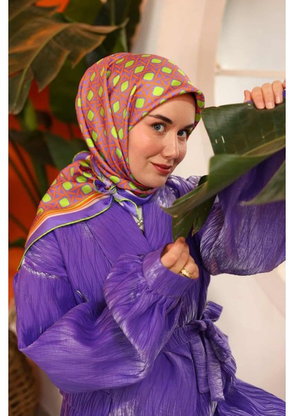 Eflatun Turuncu Karma Desen Tivil Ipek Eşarp IST11424-72 fiyatları