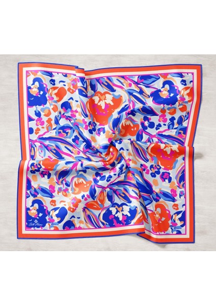 Saks Mavi-Somon Desenli Tivil Ipek Eşarp IST11405-21