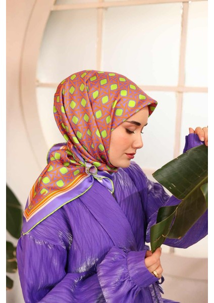 Eflatun Turuncu Karma Desen Tivil Ipek Eşarp IST11424-72 fırsatları