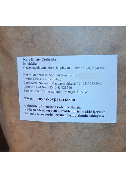 Doğal Ev Yapımı Köy Yumurtalı Kare Erişte Çorbalık Kare Hamur 500 gr fiyatları