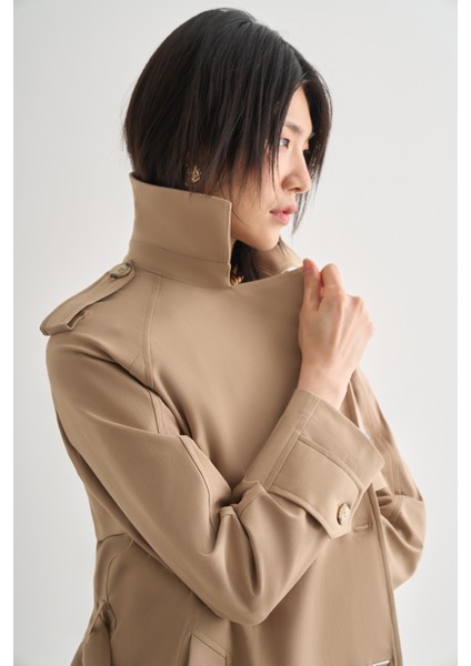 Premium Pamuk Karışımlı Bej Rengi Uzun Trençkot indirimleri