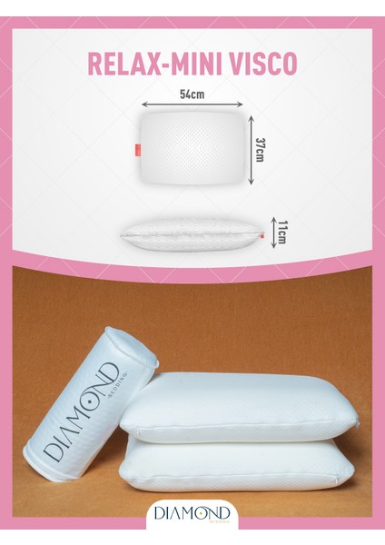 Relax Mini %100 Visco Tombul Boyun Destekli Yastık 850GR Ortopedik Şekil Alan Kılıflı ve Fermuarlı