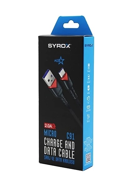 Plus Mıcro USB Örgülü Mikro Samsung 2.0A Şarj - Data Kablosu C91