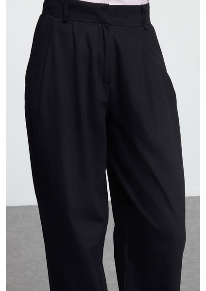 Siyah Pamuklu Ederli Kumaş Wide Leg/geniş Paça Dokuma Pantolon modelleri