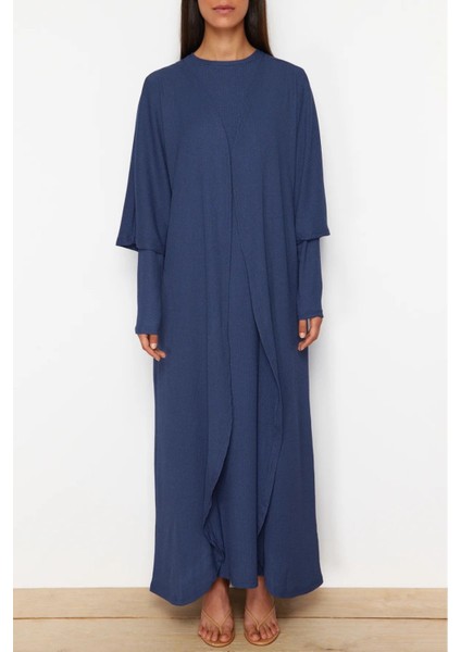 Mavi Dokulu/bürümcük Kimono-Elbise Örme Iç Dış Takım