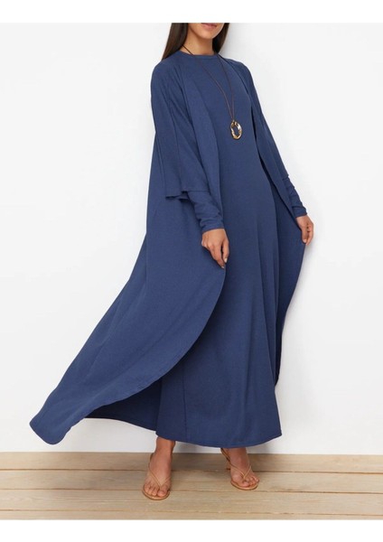 Mavi Dokulu/bürümcük Kimono-Elbise Örme Iç Dış Takım fırsatları