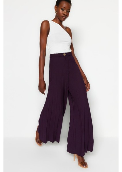 Mürdüm Palazzo/extra Geniş Paça Pileli Dokuma Pantolon TWOSS23PL00352