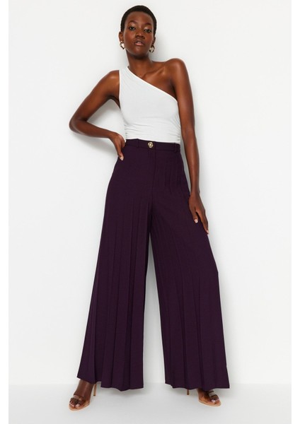 Mürdüm Palazzo/extra Geniş Paça Pileli Dokuma Pantolon TWOSS23PL00352