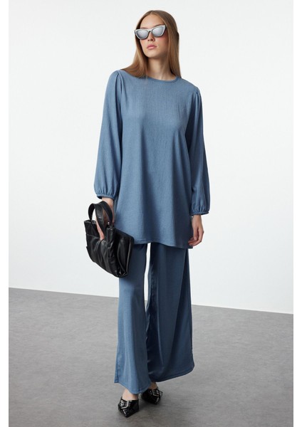 Indigo Oversize Bürümcük Örme Alt-Üst Takım