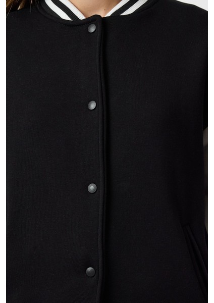 Siyah Oversize/geniş Kalıp Triko Bant Detaylı Kalın Örme Sweatshirt