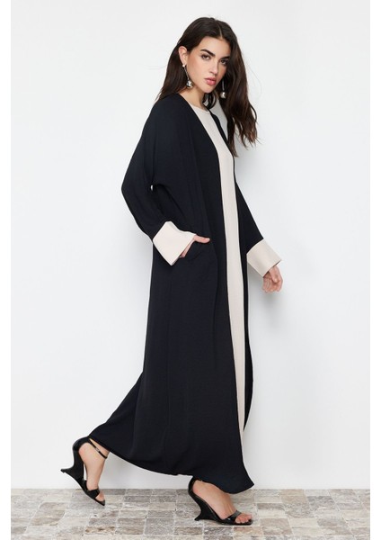 Siyah Renk Bloklu Aerobin Ferace/abaya & Elbise 2'li Dokuma Takım TCTSS24US00033