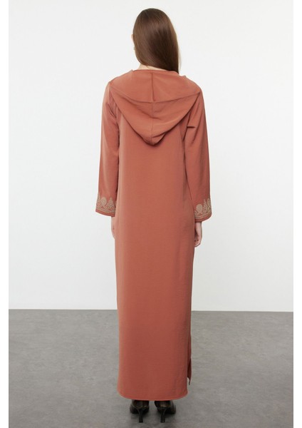 Tarçın Kapüşonlu ve Işleme Detaylı Dokuma Kimono& Kaftan & Jalabiya indirimleri