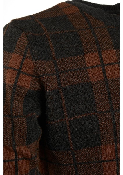 Antrasit Slim Fit Bisiklet Yaka Ekose Yün Karışımlı Triko Kazak TMNAW21KZ0369 indirimleri