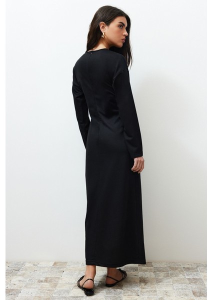 Siyah Bel Detaylı Düz Örme Elbise TCTSS24EB00060
