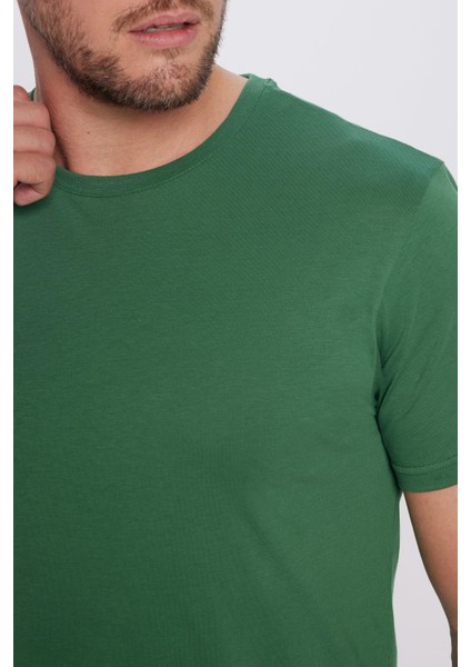 Unisex Slim Fit Dar Kesim %100 Pamuk Yumuşak Dokulu Yeşil Bisiklet Yaka Tişört