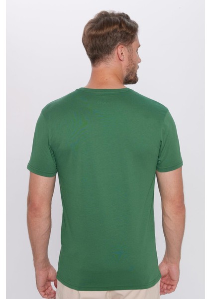 Unisex Slim Fit Dar Kesim %100 Pamuk Yumuşak Dokulu Yeşil Bisiklet Yaka Tişört