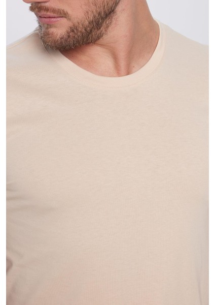 Unisex Slim Fit Dar Kesim %100 Pamuk Yumuşak Dokulu Krem Renk Bisiklet Yaka Tişört fırsatları