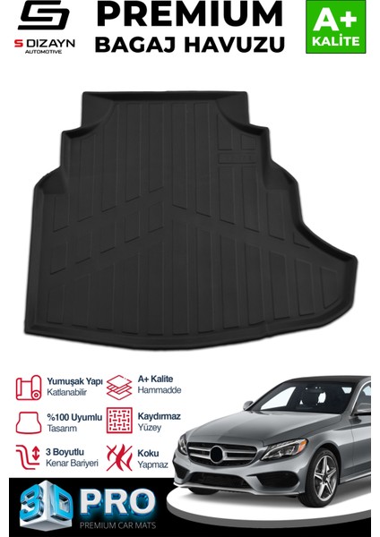 Mercedes C200 W205 3D Pro Plastik Setli Bagaj Havuzu 2014-2021 A+ Kalite