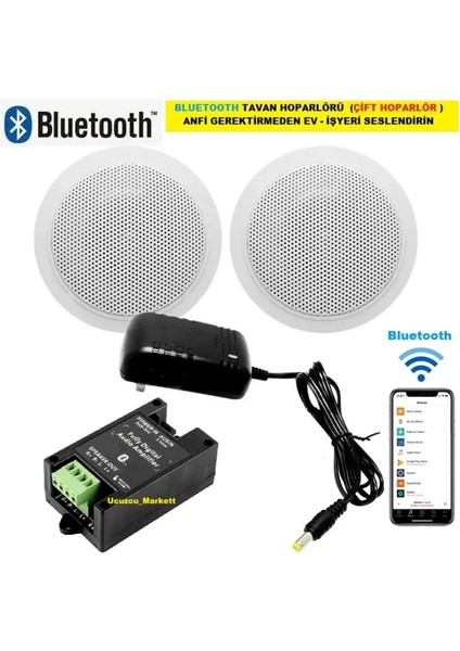 Bluetooth Özellikli Tavan Hoparlörü (Çift Hoparlör) Anfi Kullanmadan Ev-Işyerini Seslendirin